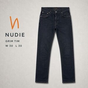 Nudie Jeans Grim Tim Black Ring Slim Jeans - Tagged 30x30 (Measures 28x28)